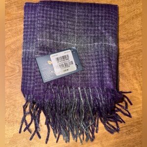 Macy's Purple Plaid Fringe Scarf with Gray Accents